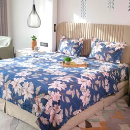 Pure Decor Blue & Pink Floral Polycotton 3 Piece Double King Superfine Bedding Set-picture-27
