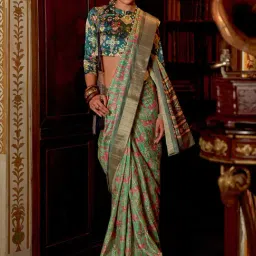 Saree Mall Green Woven Saree With Unstitched Blouse-image-68