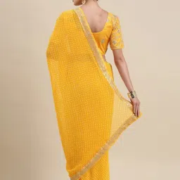 Satrani Yellow Embroidered Georgette Saree With Unstitched Blouse image 2