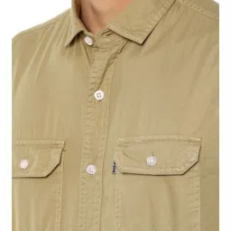 Louis Philippe Jeans Beige Cotton Slim Fit Shirt image 4