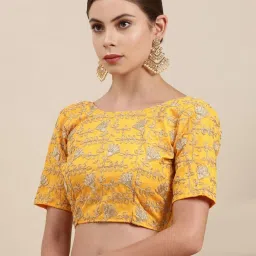 Satrani Yellow Embroidered Georgette Saree With Unstitched Blouse image 5