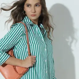 Vero Moda White & Green Striped Shirt-image-58