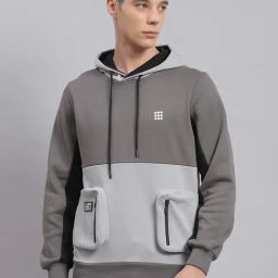 Rock.it Charcoal Regular Fit Colour Block Hooded Sweatshirt-picture-32
