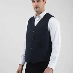 Numero Uno Navy Cotton Regular Fit Waistcoat image 3