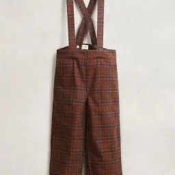 Cherry Crumble By Nitt Hyman Kids Brown Cotton Plaid Pattern Trouser With Suspenders image 1