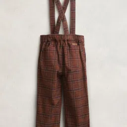 Cherry Crumble By Nitt Hyman Kids Brown Cotton Plaid Pattern Trouser With Suspenders image 2