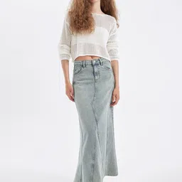 DeFacto Flared Denim Maxi Skirts image 4