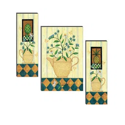 SAF Yellow & Green 3 Pcs Pretty Flowerpot UV Textured Self Adhesive Framed Wall Paintings image 2