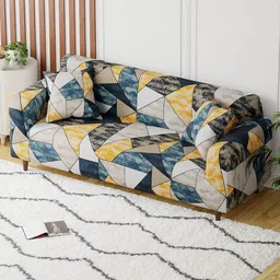Aura Yellow & White Printed Polyester 1 Piece Sofa Cover With Arms image 3