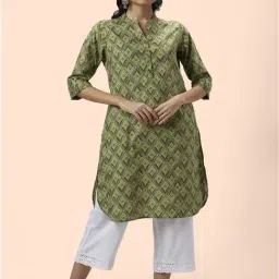 Rangmanch by Pantaloons Green Cotton Printed Straight Kurta-picture-28