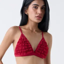 Superstar by Westside Red Ruffled Triangle Padded Bra-picture-14