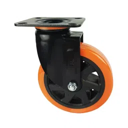 Muvall Castor Wheel Orange Polyuretahane (PU) With Galvanised Iron Electrophoretic Finish Pressed Mild Steel Castor Swivel Type 100 mm Dia. x 38 mm Width, PSTP S 100 38 BPUB-picture-21