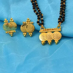 MEMOIR Gold-Plated Artificial Beads Three Coin Lakshmi Mangalsutra-picture-13