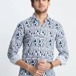 OTTO India Slim Geometric Printed Slim Fit Cotton Linen Casual Shirt-picture-18