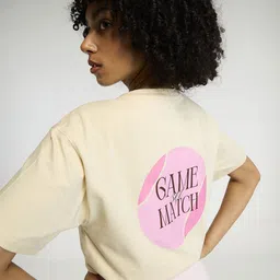 CAVA Women Cream Serve Side Oversized Printed Cotton-Spandex Tee-image-24