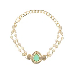 I Jewels Kundan Studded & Pearls Beaded Drop Shaped Wraparound Bracelet image 2