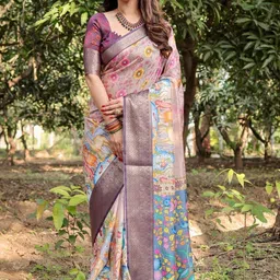 ALMAARI FASHION Floral Printed Tussar Silk Banarasi Saree-picture-19