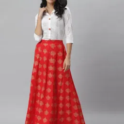 Stylum Off-White & Red Printed Shirt Skirt Set-picture-21