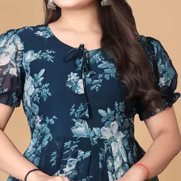 QENA Floral Print Tie-Up Neck Puff Sleeve Georgette Fit & Flare Maxi Dress image 5