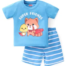 Babyhug Cotton Knit Half Sleeves Night Suit Animal Print - Blue-image-26