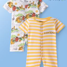 Babyoye Disney Cotton Interlock Knit Half Sleeves  Rompers with Lion King Print Pack Of 2 - Multicolour-picture-20