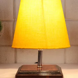 Devansh Cotton Square Brown Wood Table Lamp - Yellow-picture-33