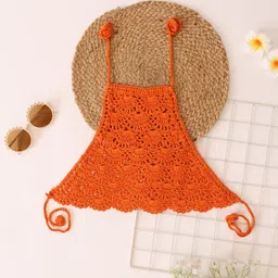 Woonie Cotton  Halter Neck Crochet Top - Orange-image-20
