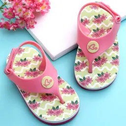 Babyoye Velcro Closure Flip Flops With Floral Print - Pink-picture-32