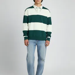 glitchez Horizontally Striped Drop-Sleeves Relaxed Fit Terry Sweatshirt image 3