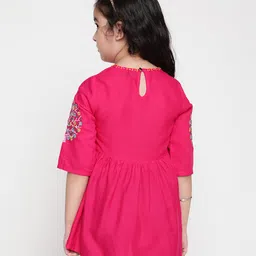 ISHTI Rayon Three Fourth Sleeves Floral Embroidered Peplum Top - Rani image 3