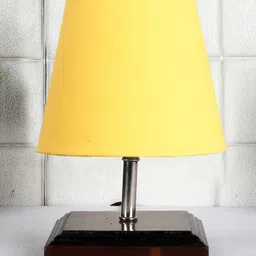 Devansh Cotton Square Brown Wood Table Lamp - Yellow image 2