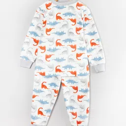 Hugsntugs Cotton Full Sleeves Dinosaurs Printed Coordinating Sweatshirt & Joggers Set - White image 3