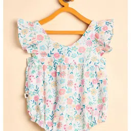 StyloBug Cap Sleeves Floral Printed Onesie - Off White & Multi Colour image 3