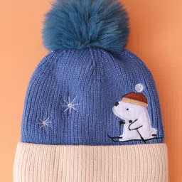 Babyhug Woollen Cap with Pom Pom & Patch Detailing Navy Blue - Diameter 12 cm image 2