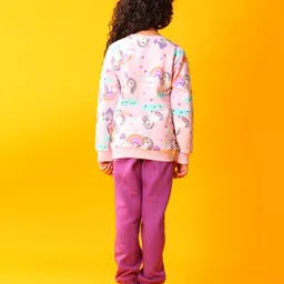 Anthrilo Fleece Knit Full Sleeves Unicorn & Heart Printed Sweatshirt With Joggers - Pink & Purple image 3