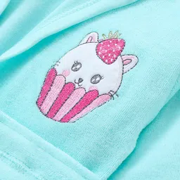 Babyhug Woven Terry Full Sleeves Hooded Bath Robe with  Kitty Embroidery - Blue image 3