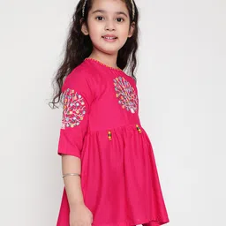 ISHTI Rayon Three Fourth Sleeves Floral Embroidered Peplum Top - Rani image 4