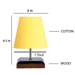 Devansh Cotton Square Brown Wood Table Lamp - Yellow image 3