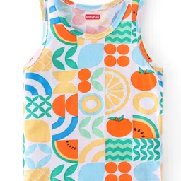 Babyhug 100% Cotton Sleeveless Sando Striped & Fruits Print Pack of 3 - Orange & Blue image 4