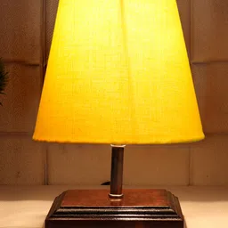 Devansh Cotton Square Brown Wood Table Lamp - Yellow image 4