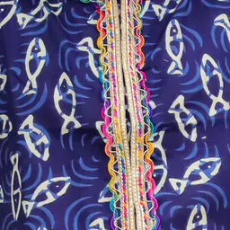 KID1 Cotton Woven Sleeveless Fish Printed Lace Embellished Top With Coordinating Palazzo Set - Navy Blue image 5