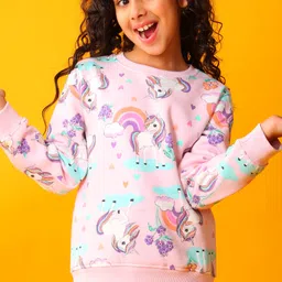 Anthrilo Fleece Knit Full Sleeves Unicorn & Heart Printed Sweatshirt With Joggers - Pink & Purple image 5