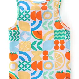 Babyhug 100% Cotton Sleeveless Sando Striped & Fruits Print Pack of 3 - Orange & Blue image 5