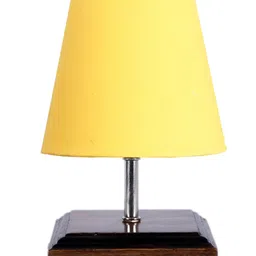 Devansh Cotton Square Brown Wood Table Lamp - Yellow image 5