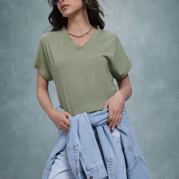 The Roadster Life Co. Women V-Neck Extended Sleeves T-shirt-image-6