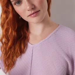 women'secret V-Neck Self Design Textured T-shirt With Printed Pyjamas image 3