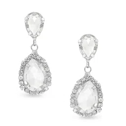 OOMPH Silver Tone Teardrop Cubic Zirconia Party Office-Wear Fashion Drop Earrings for Women image 3