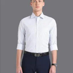 Louis Philippe Light Blue Cotton Regular Fit Printed Shirt-image-2