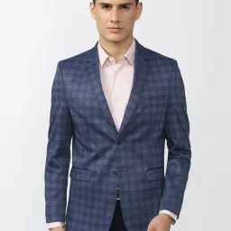 Peter England Elite Blue Slim Fit Checks Blazer image 1