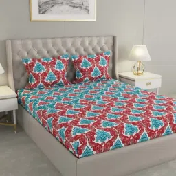 Raymond Home Blue & Brown Cotton 144 TC King Bedsheet with 2 Pillow Covers-picture-27